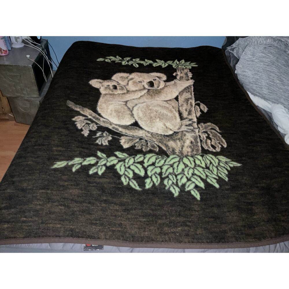 Vtg Biederlack Koala Bear Acryl Velours Blanket West GERMANY Double sided 57x74
